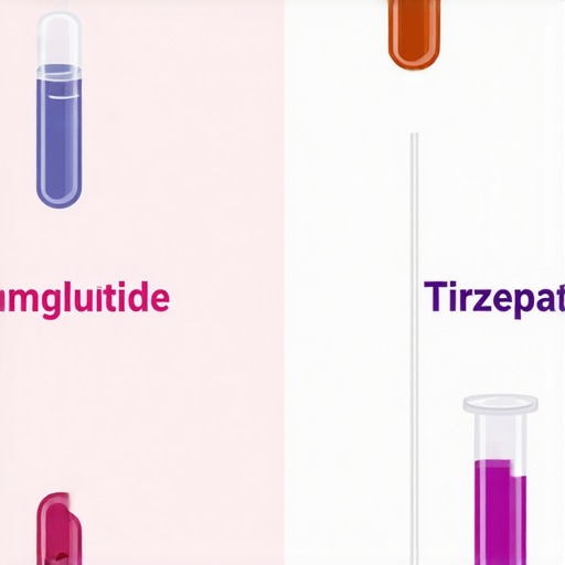 Comparison of Semaglutide and Tirzepatide Medical visualization showing differences between semaglutide and tirzepatide in weight loss treatments.