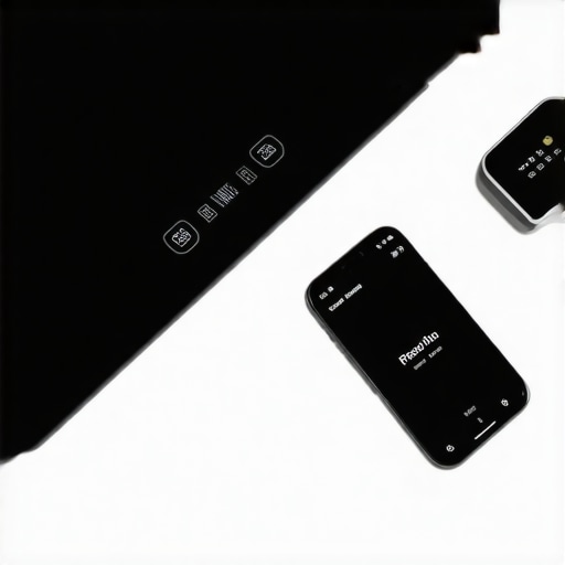 Smart scale, smartphone displaying health app, fitness tracker on a table.