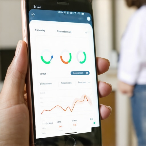 Person using a smartphone app for weight management with a healthcare professional in background.