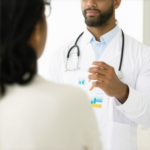 Doctor Discussing Weight Loss Strategies A healthcare professional consulting with a patient about weight management plans