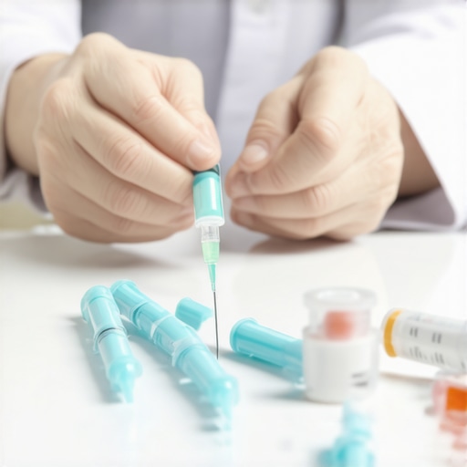 Person preparing an injection for weight loss at home with medication and syringes on a table.