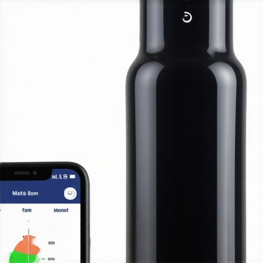 Smart water bottle displaying hydration stats synced to a mobile app.