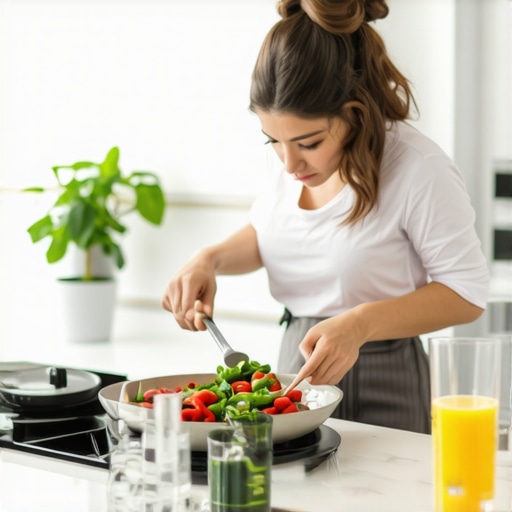 Person cooking a protein-rich meal in a bright kitchen