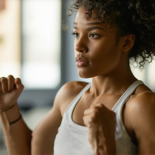 A woman lifting weights, demonstrating firm and toned skin as part of her weight loss routine