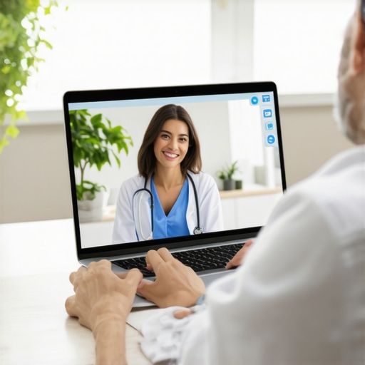 Person speaking with a doctor on laptop about weight management.