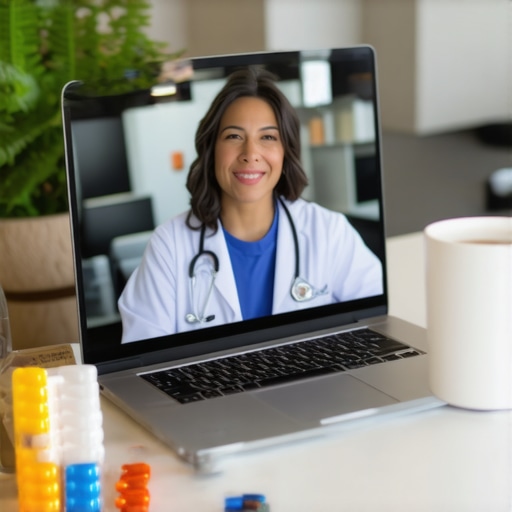 Telemedicine Consultation for Weight Loss A doctor consulting with a patient via video call about FDA-approved weight loss medications.