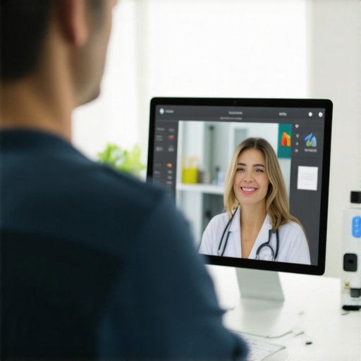 Doctor consulting with patient remotely using telehealth platform