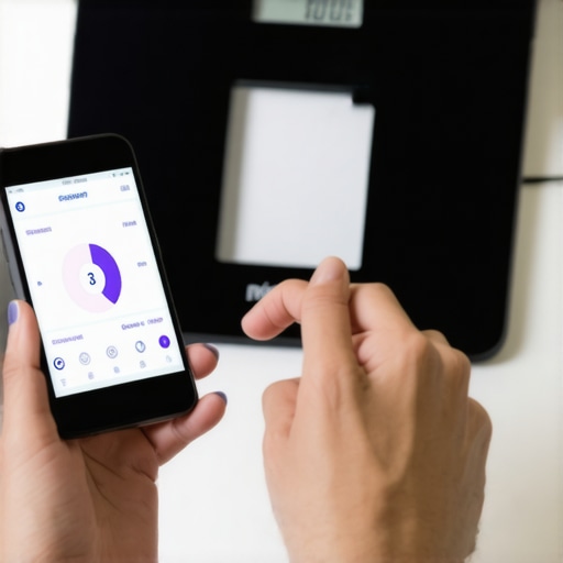 Person monitoring weight loss using a health app and smart scale