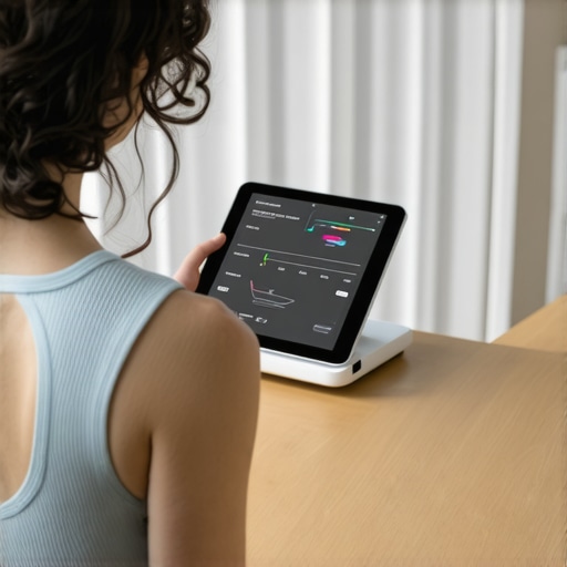 Person using digital health tools like a tablet and smart scale at home