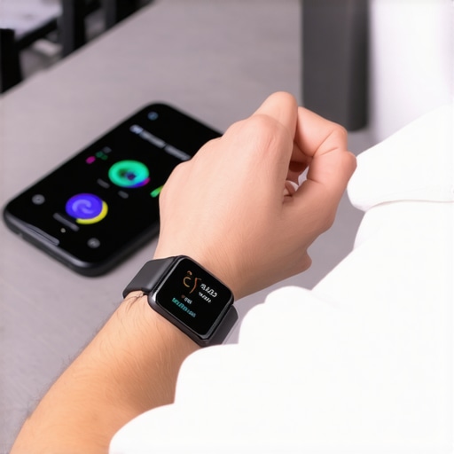 Person tracking health metrics with a smartwatch and app during workout