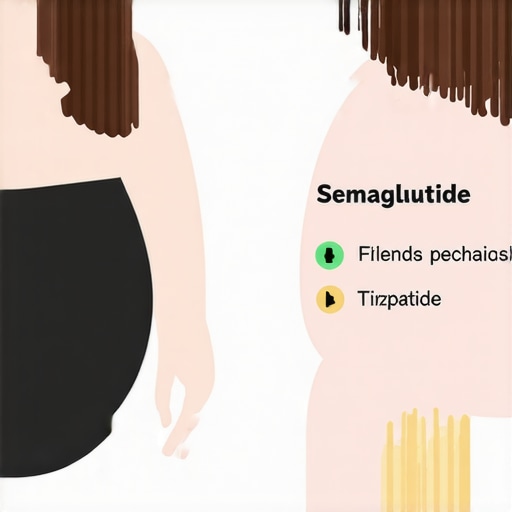 Comparison of Semaglutide and Tirzepatide for Weight Loss Infographic comparing semaglutide and tirzepatide mechanisms, benefits, and side effects