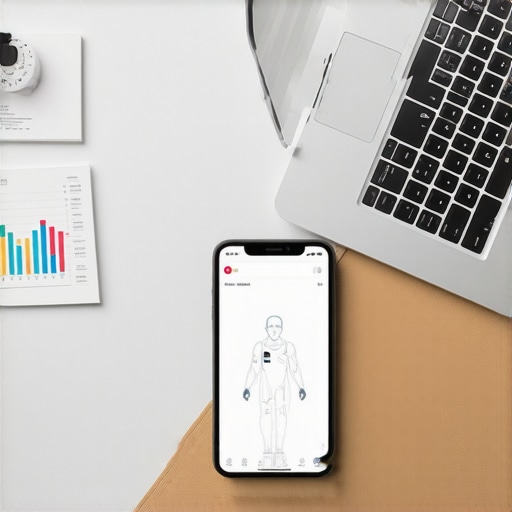 Comprehensive Weight Management Tools A setup showing a smart scale, smartphone with health app, and a laptop with medical data visualization, illustrating tools for tracking weight and health progress.