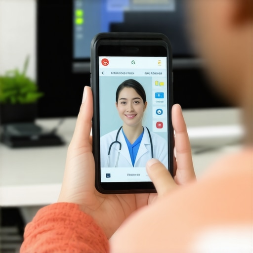 Digital Tools for Weight Loss Maintenance Person tracking weight loss data on smartphone while consulting with doctor via laptop.