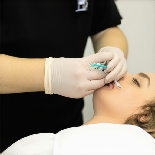 Healthcare professional injecting a patient with weight loss medication correctly in a clinic.