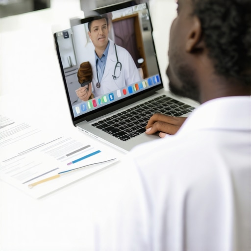 Person having an online video appointment with a healthcare professional about weight management.